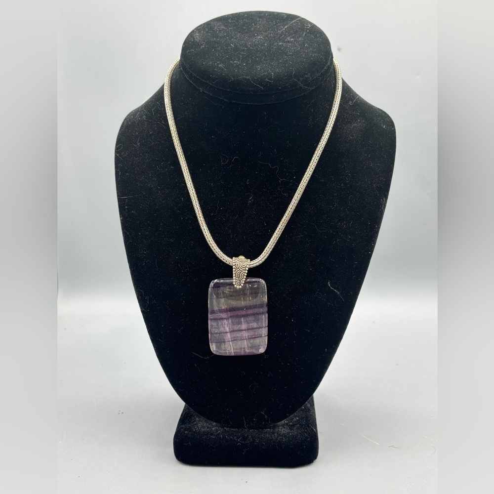 Sterling silver rope necklace with fluorite pendant attached
